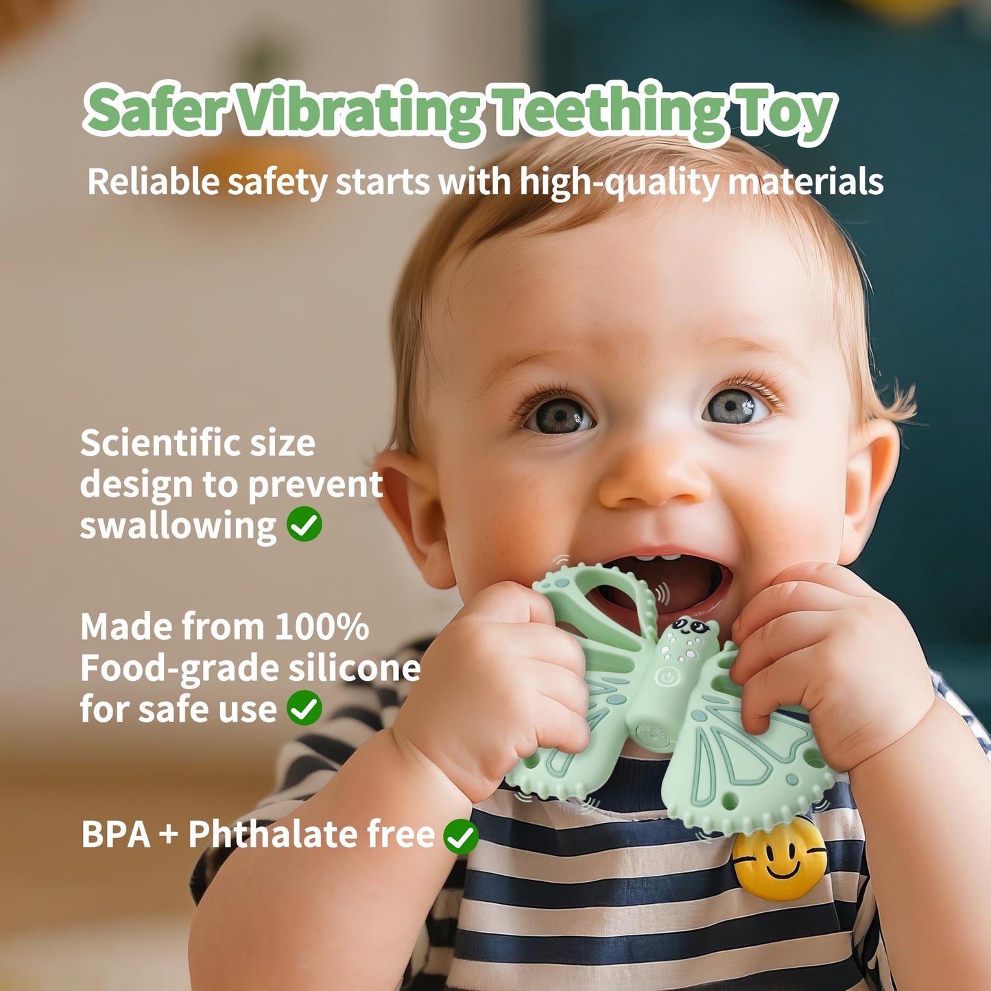 ETETOO Vibrating Sensory Chew Toy for Autistic Children - USB fast charging, 10-speed vibration baby teether, Rechargeable Teether for Babies 18 Months, Autism Sensory Toys & Calming Chew Toys (Green)