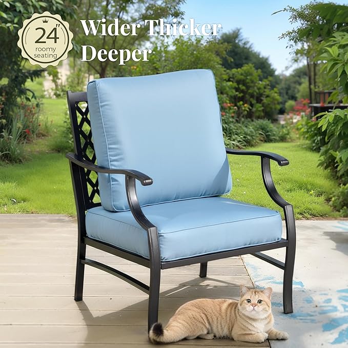 Patio Furniture Set 7 pcs, Outdoor Patio Furniture, 3-Seat Sofa, 2 Single Chairs, 2 Swivel Chairs, 2 Ottomans and 5.75" Extra Thick Cushion, Patio Conversation Set for Backyard Deck,Blue