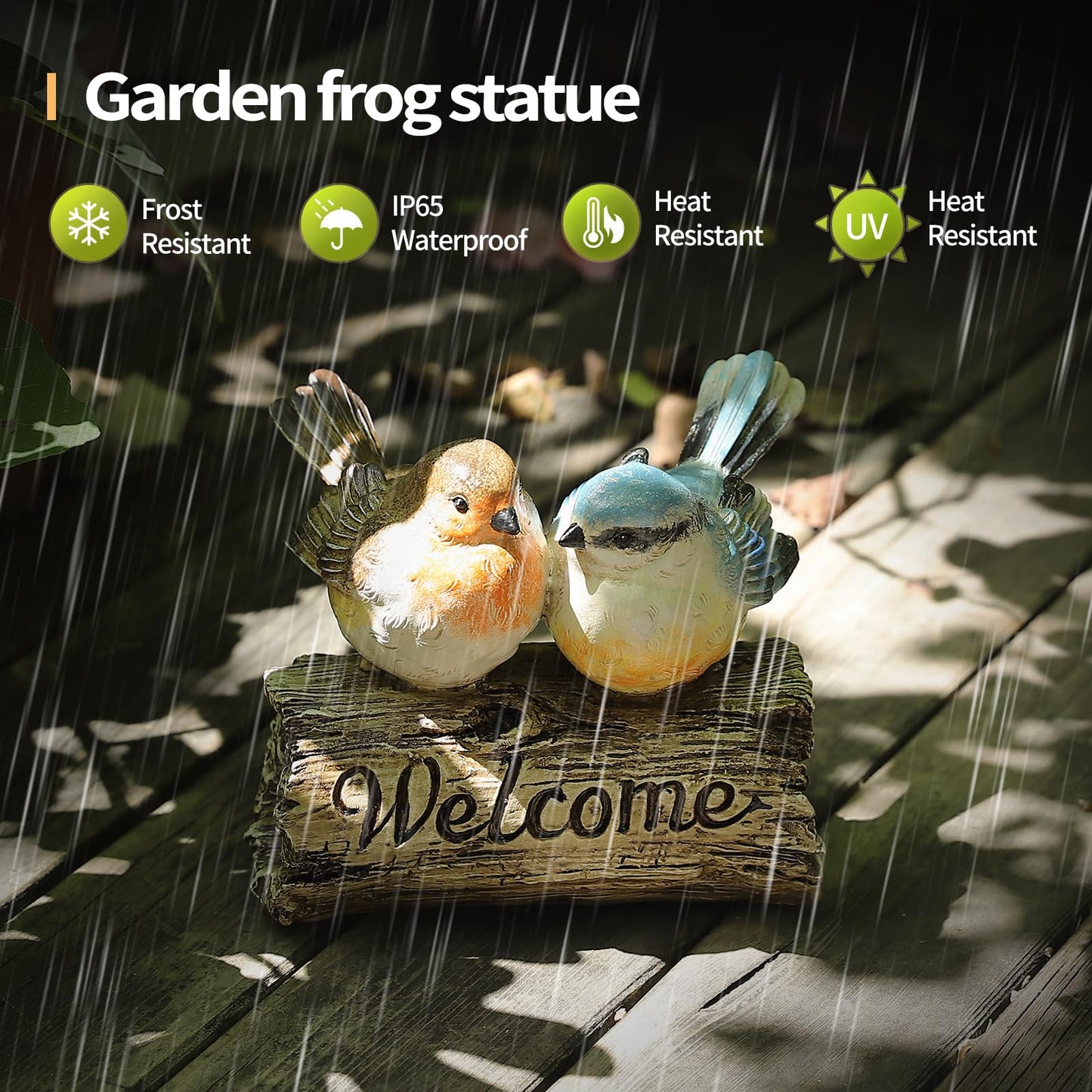 Mantaoilfe Welcome Bird Figurine Resin Garden Statue with Welcome Sign, Rustic Double Bird Decor on Driftwood Style Base for Front Porch Entryway Patio Lawn Garden or Indoor Tabletop