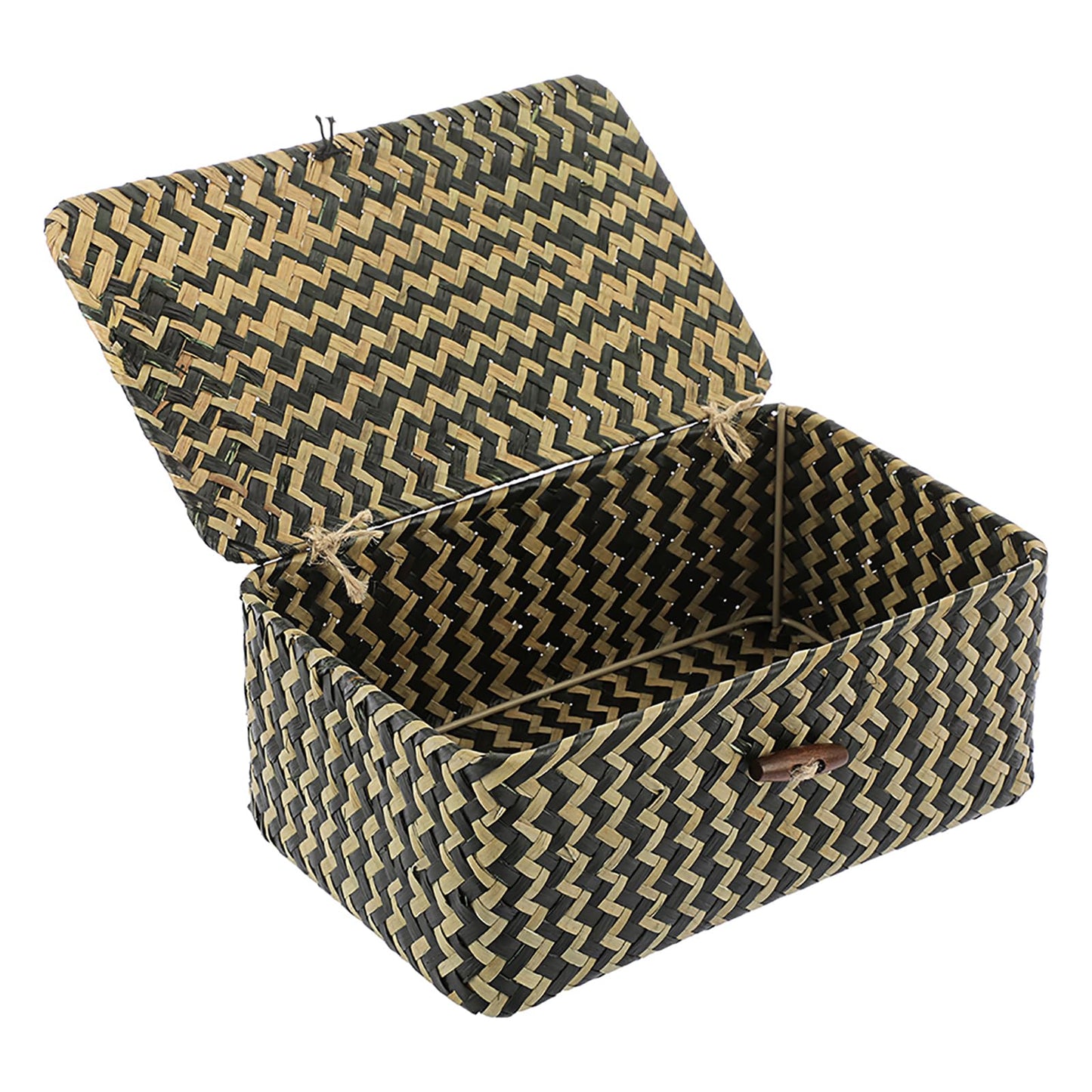 Hipiwe Seagrass Storage Baskets with Lid Woven Wicker Storage Bins for Organizing Natural Rectangular Home Organizer for Bedside Living Room Entryway Table,10.2" x 6.3" x 3.9"