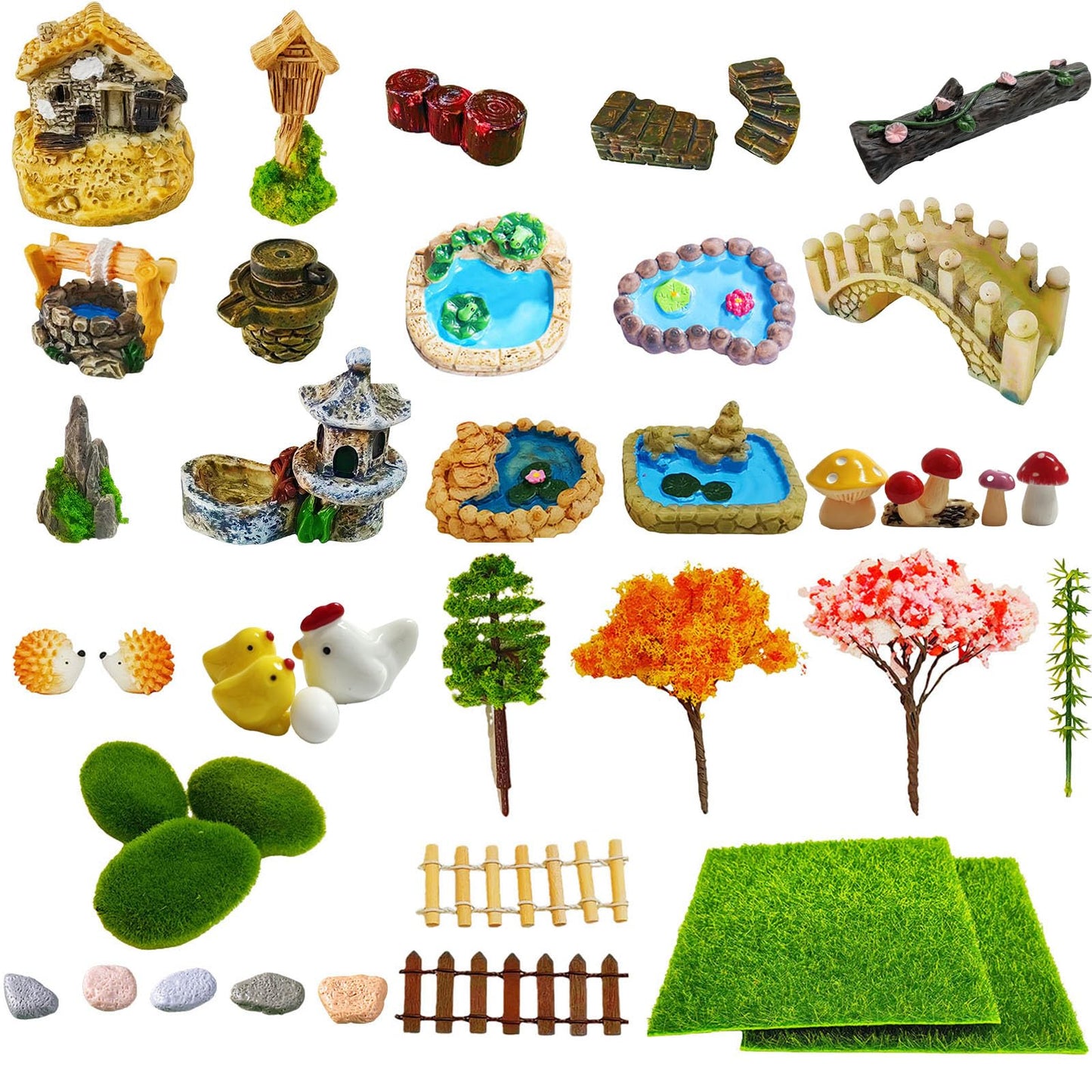 Crehaison 41 Pcs Jumping Spider Enclosure Decor Kit - Miniature Resin Animals & Landscape Figurines for Habitat, Mini Fairy Garden Accessories