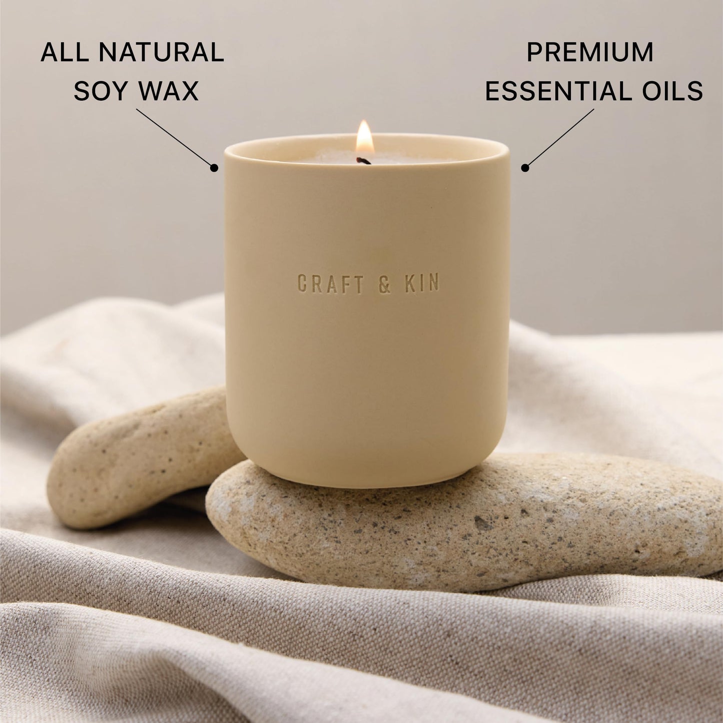 Craft & Kin Scented Candles | Soy Blend with Cotton Wick | Long-Lasting Holiday Candle, 40-Hour Burn | Ceramic Jar, Perfect & Winter Candles Home Scent (10 oz, Neroli & Jasmine)