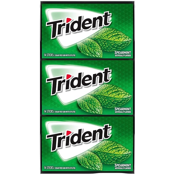 Trident Spearmint Sugar-Free Chewing Gum, 12 Packs of 14 Pieces (168 Total Pieces)