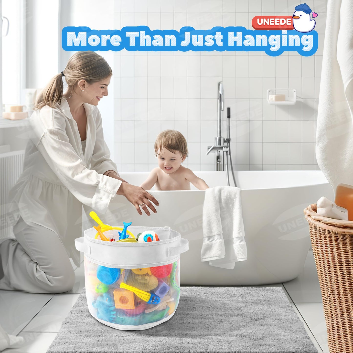 UNEEDE Bath Toy Organizer,4 Gallons Bathtub Toy Storage Organizer,Quick Access Bath Toy Holder For Bathtub,Baby Organizer,Quick Dry Baby For Tub,Mesh Shower Caddy