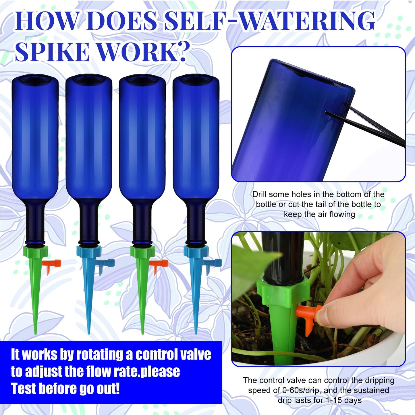 SiliFine Plant Watering Devices with Self Watering Spikes and 26 oz Plastic Bottles Plant Waterer Devices with Adjustable Control Valve Switch Indoor Outdoor