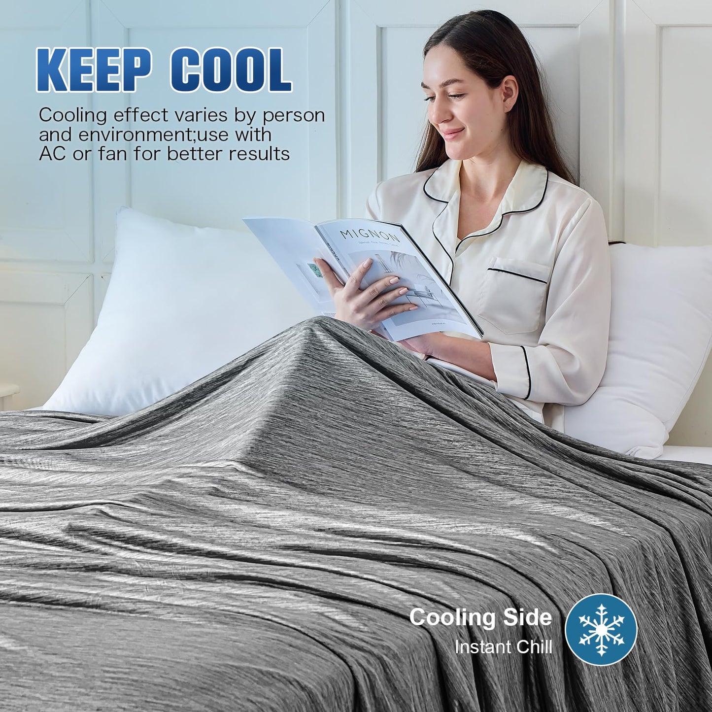 KMUSET Cooling Blanket Twin (60"x80"), Double Sided Summer Cooling Blankets for Hot Sleepers & Night Sweats, Cool Lightweight Blanket for Dorm Room Essentials, Picnic, Gifts for Women Light Grey