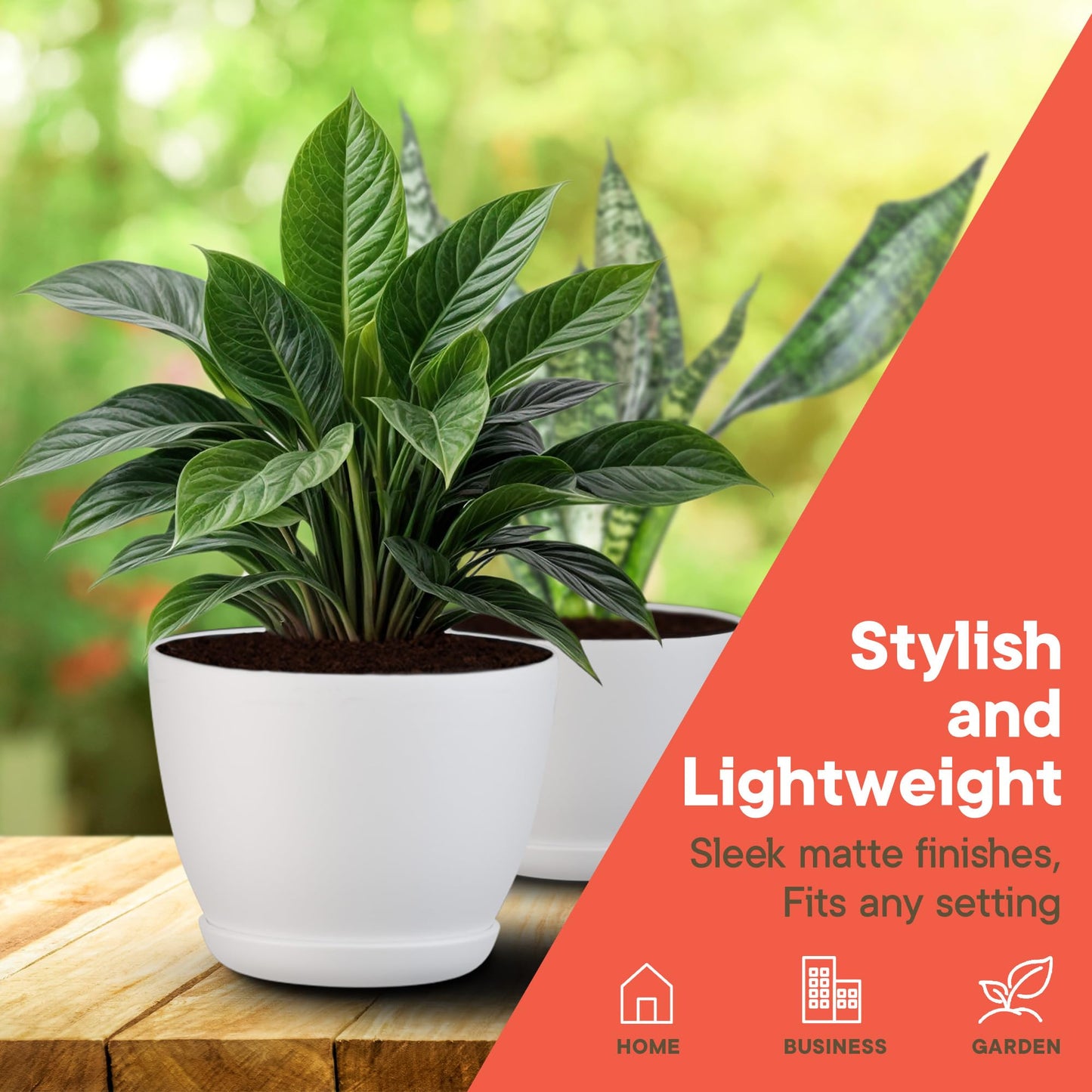 Campior Plastic Plant Pots with Drainage - Home Decor Flower Pot, Stackable Design for Indoor & Outdoor Use, Lightweight and Sturdy, Space-Saving, (7”, 6.6”, 6”, 5.3”, 4.8” Inches), Pack of 20, White