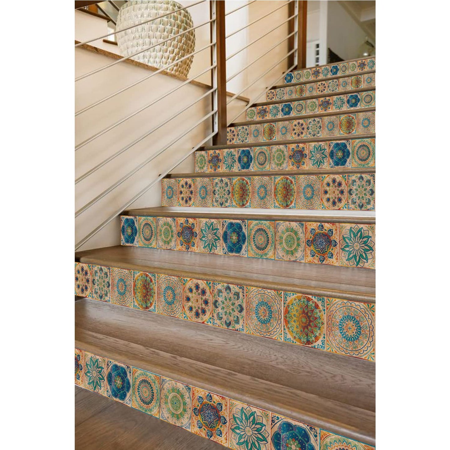 24 Pcs Mandala Style Tile Stickers, Peel and Stick Backsplash Tile Decals for Kitchen Bathroom Wall Furniture (Yellow, 6x6in)