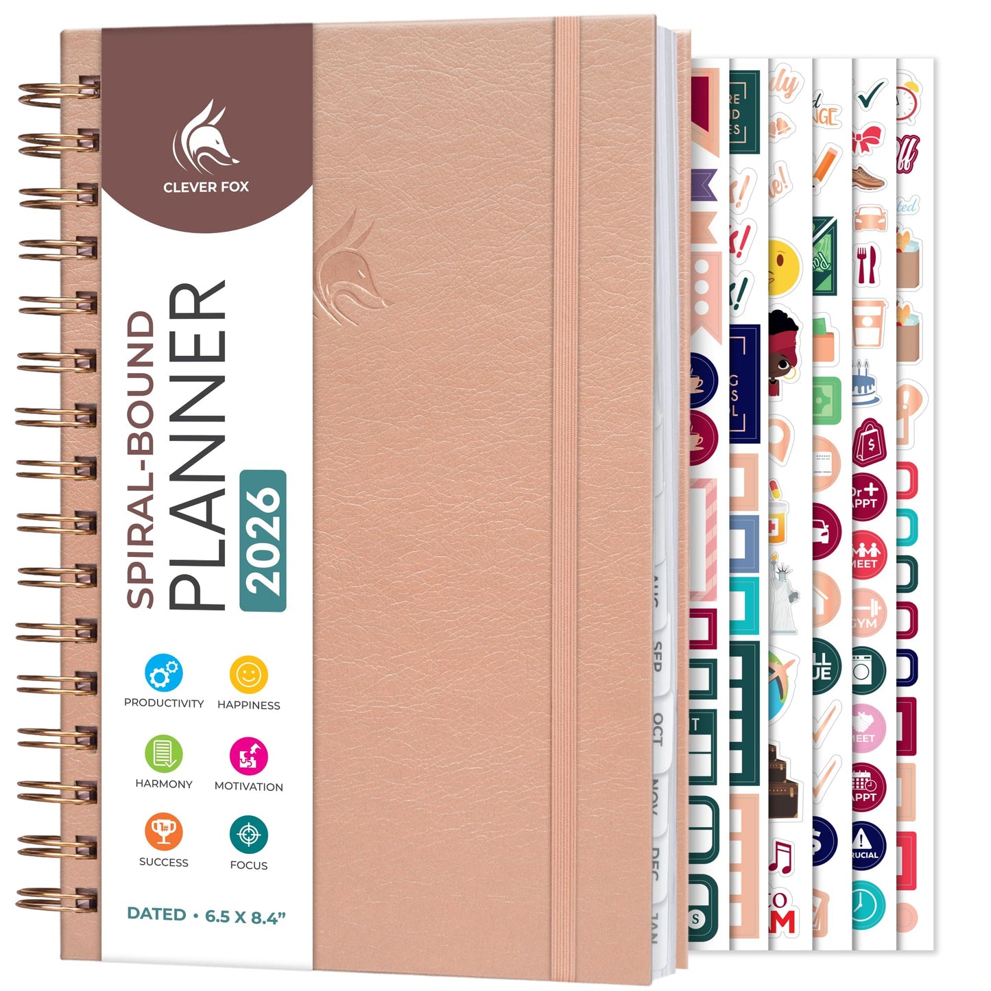 Clever Fox Dated Planner with Tabs 2026 – Weekly & Monthly Spiral Planner with Habit Tracker for Goal Setting & Time Management (Rose Gold)
