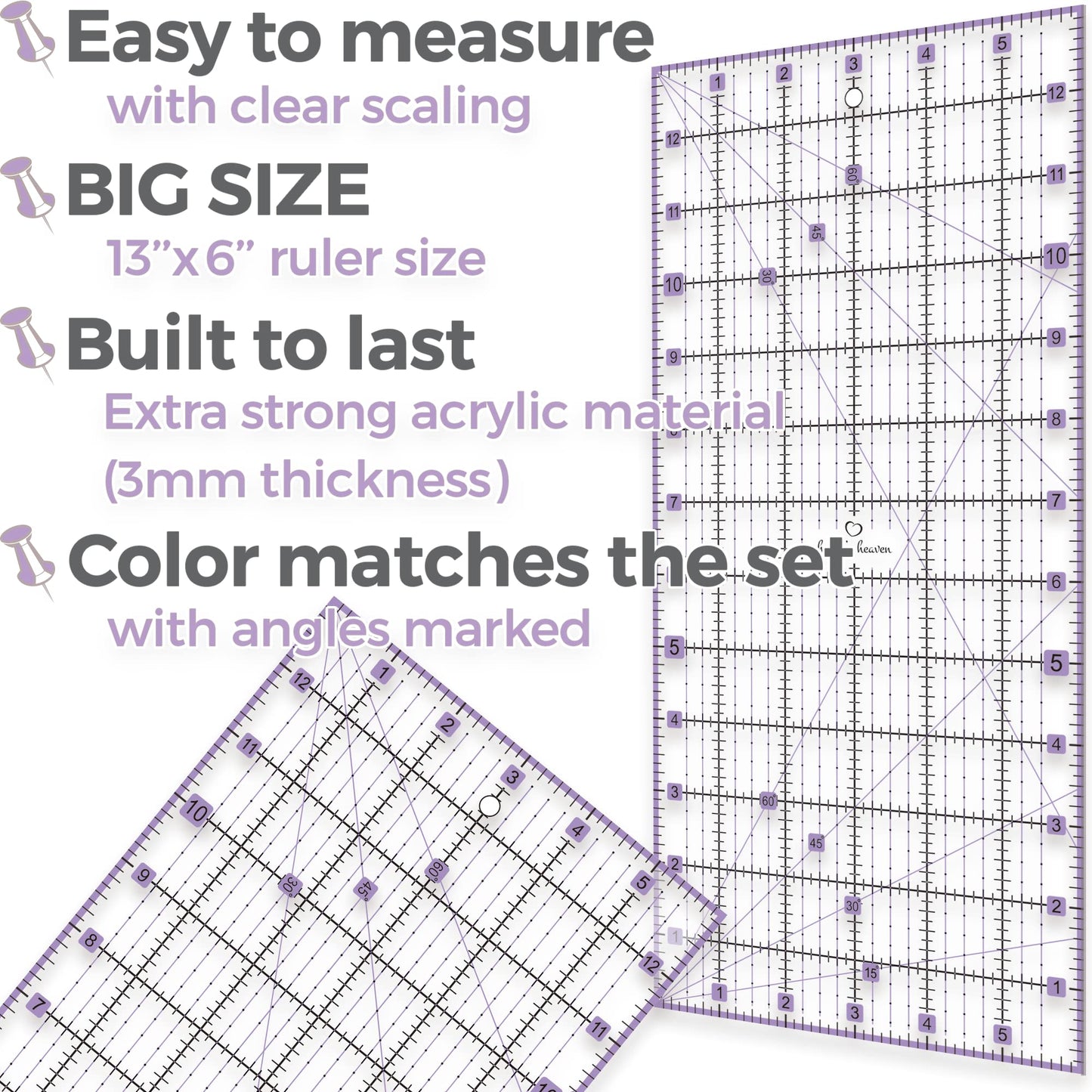 Rotary Cutter Set lavender - Quilting Kit incl. 45mm Fabric Cutter, 5 Replacement Blades, A3 Cutting Mat, Acrylic Ruler and Craft Clips - Ideal for Crafting, Sewing, Patchworking, Crochet & Knitting