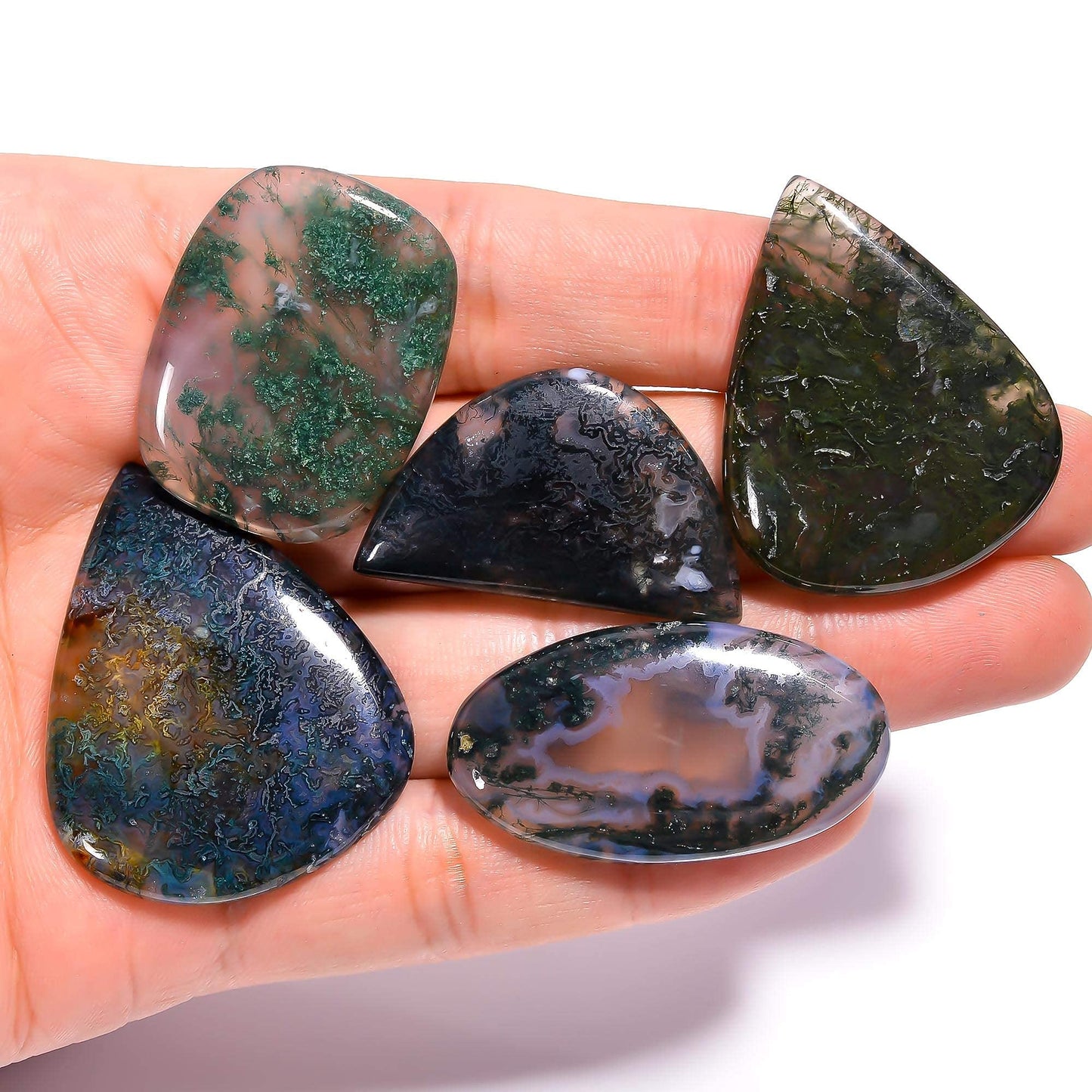 100 carats Natural Moss Agate Cabochon Gemstone, Polished Crystals, Green Rock Stone, Jewelry Making Supplies, Chakra Healing, Wire Wrapping, Art-Crafts-DIY Stone, 3 to 5 pcs