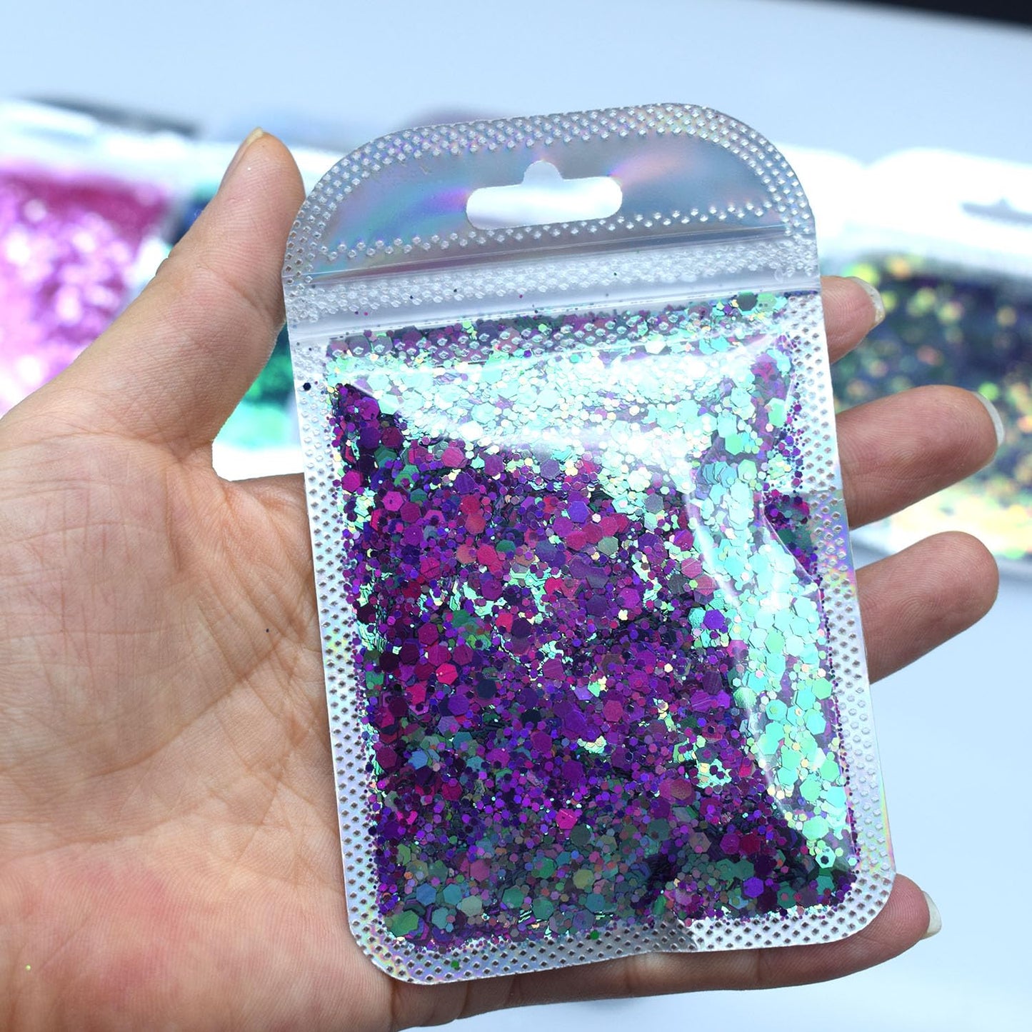 Color Shift Glitter, 150g/5.29oz PET Chunky and Fine Mixed Craft Glitter Sequins Chameleon Glitter Powder for Tumblers, Epoxy Resin, Nail Art, Slime, Body, Face, Cosmetic, Jewelry Making