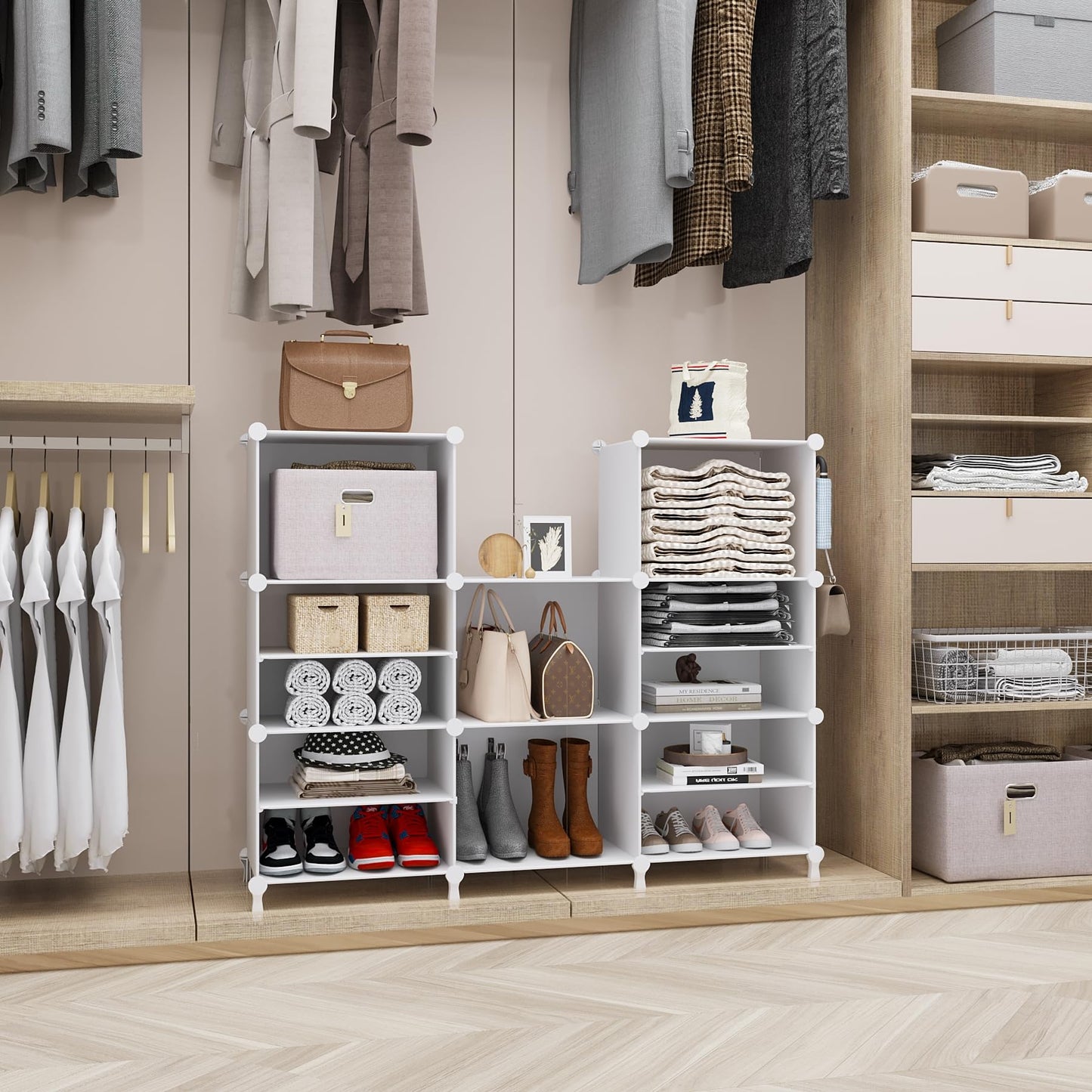 AWTATOS Closet Organizer 8 Cube Storage Shelves Closet Clothes Organizers and Storage Stackable Cubby Shelving for Closet Bedroom Living Room Office White