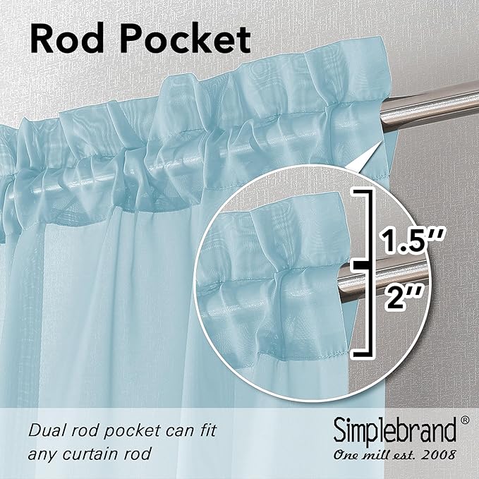 Simplebrand Light Blue Sheer Curtains 96 Inches Long, Light Filtering Sky Blue Rod Pocket Solid Color Window Sheer Curtain Panels, Elegant Curtains & Drapes for Living Room, Bedroom 2 Panels, 42" W