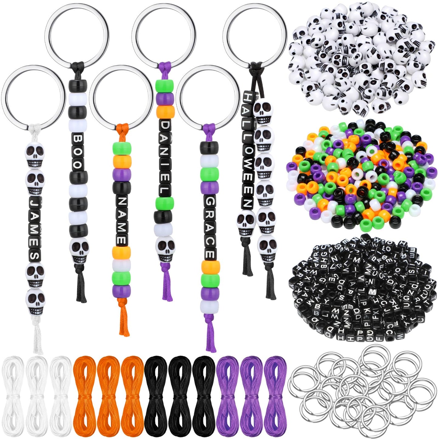 Landical 564 Pcs DIY Bead Keychain Kit Key Chain Making Craft Adjustable Letter Beads String Mama Gift Alphabet Bead Jewelry Key Ring Backpack Accessories for Party Favor(Halloween,Stylish Color)