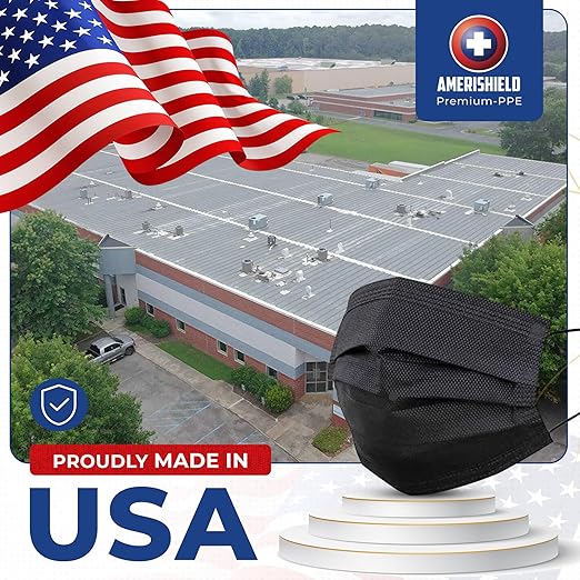 Amerishield ASTM Level 2, Made in The USA, Disposable Face Mask, FSA/HSA Eligible, 4 Layer, Breathable & Comfortable for Allergy and Sun Protection, 100 Pack