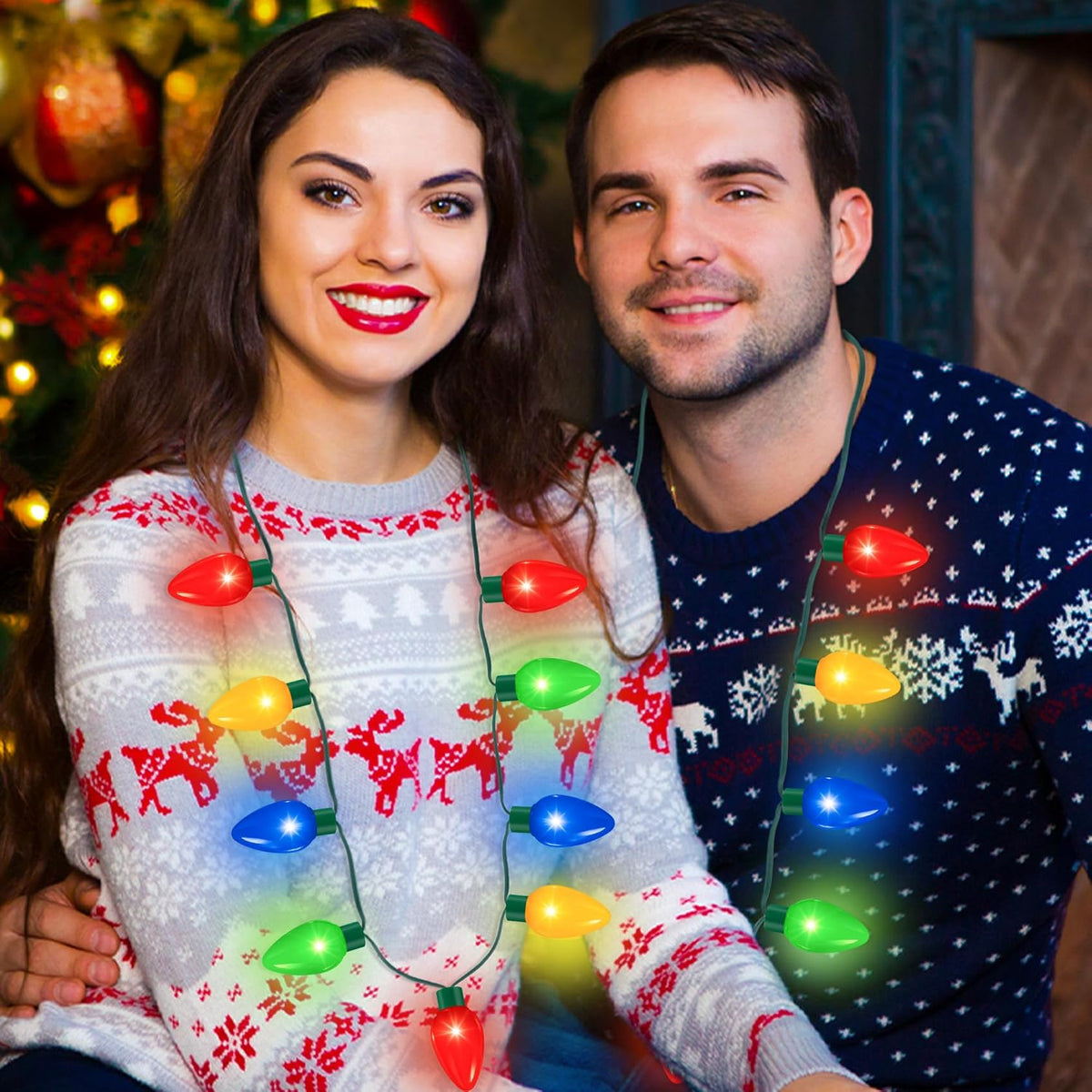 QZYL 10 Pack Christmas Lights Necklace, 40 in Colorful Christmas Accessories for Women, 9 LED Bulbs Necklaces Bulk with 3 Flash Modes, Suitable for Xmas New Year Party Favor Supplies Accessories