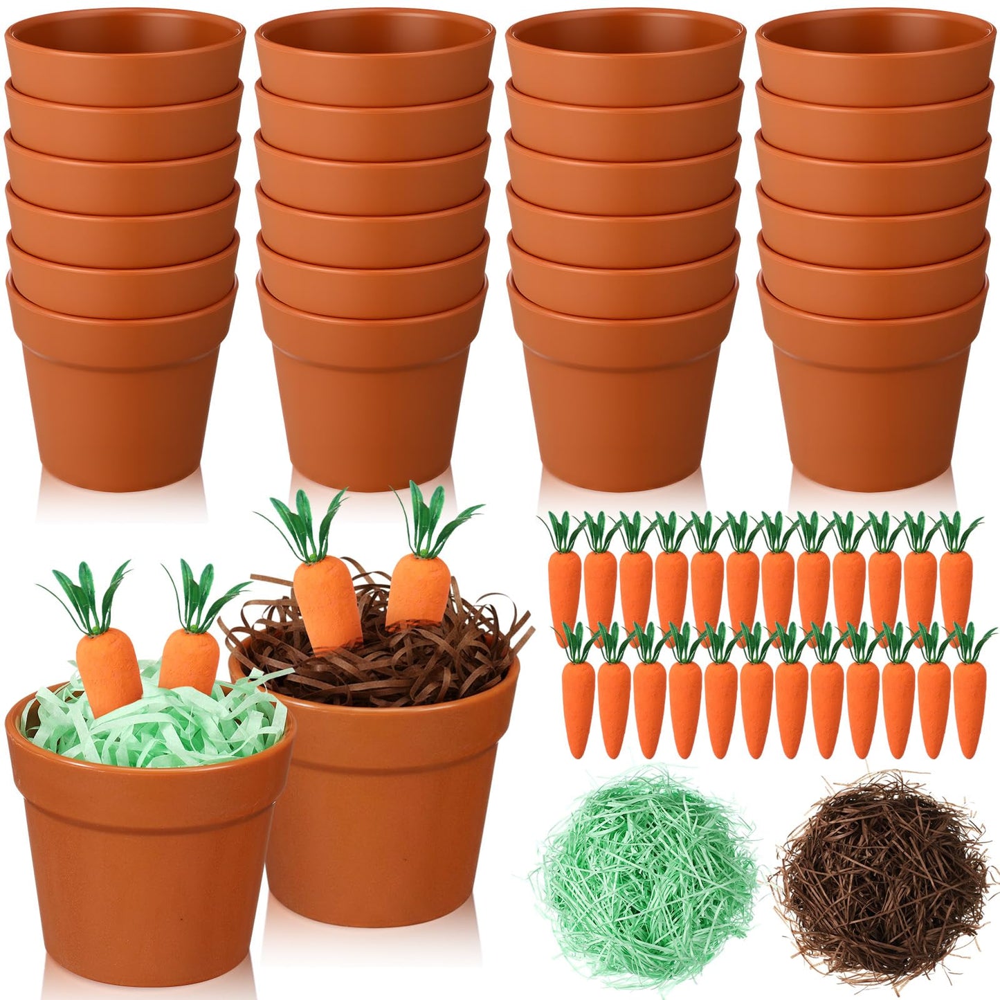 Simgoing 24 Set Mini Easter Baskets Bulk Tiny Easter Party Favors DIY Craft Kit Gifts Decorative Terracotta Pot with Carrots Supplies for Easters Basket Stuffer Spring Classroom Activities Decoration