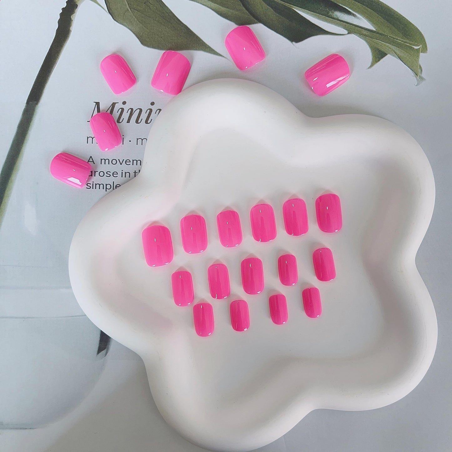Hot Pink Press on Nails Short Square, KQueenest Gel Fake Nails Short Coffin Pure Bright Color Natural Petite Nails Kit Solid Stick on Nails Press on for Women Daily Office Manicure