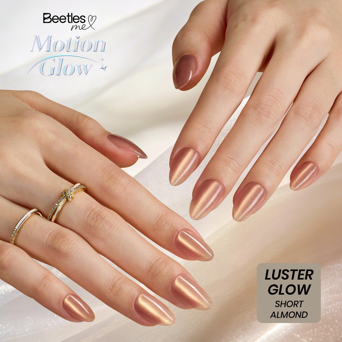 Beetles Cat Eye Press on Nails, Motion Glow Short Almond Nail Tips Set, Full Cover Fake Nail Tips Soft Nail Gel Extensions for Nail Art, 160PCS 16 Sizes, Salon Quality Look DIY Manicure Luster Glow