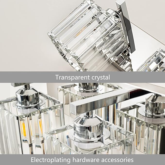 FDPBY Modern Bathroom Vanity Light 3-Lights Chrome Crystal Bathroom Wall Light Vanity Light Fixtures，20.47-inch Modern Minimalist Design