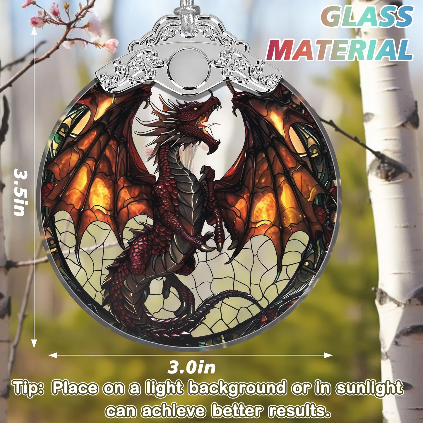 Stained Glass Flying Dragon Christmas Ornament - Holiday Home Decor - Tree Decoration - Gift Exchange Idea
