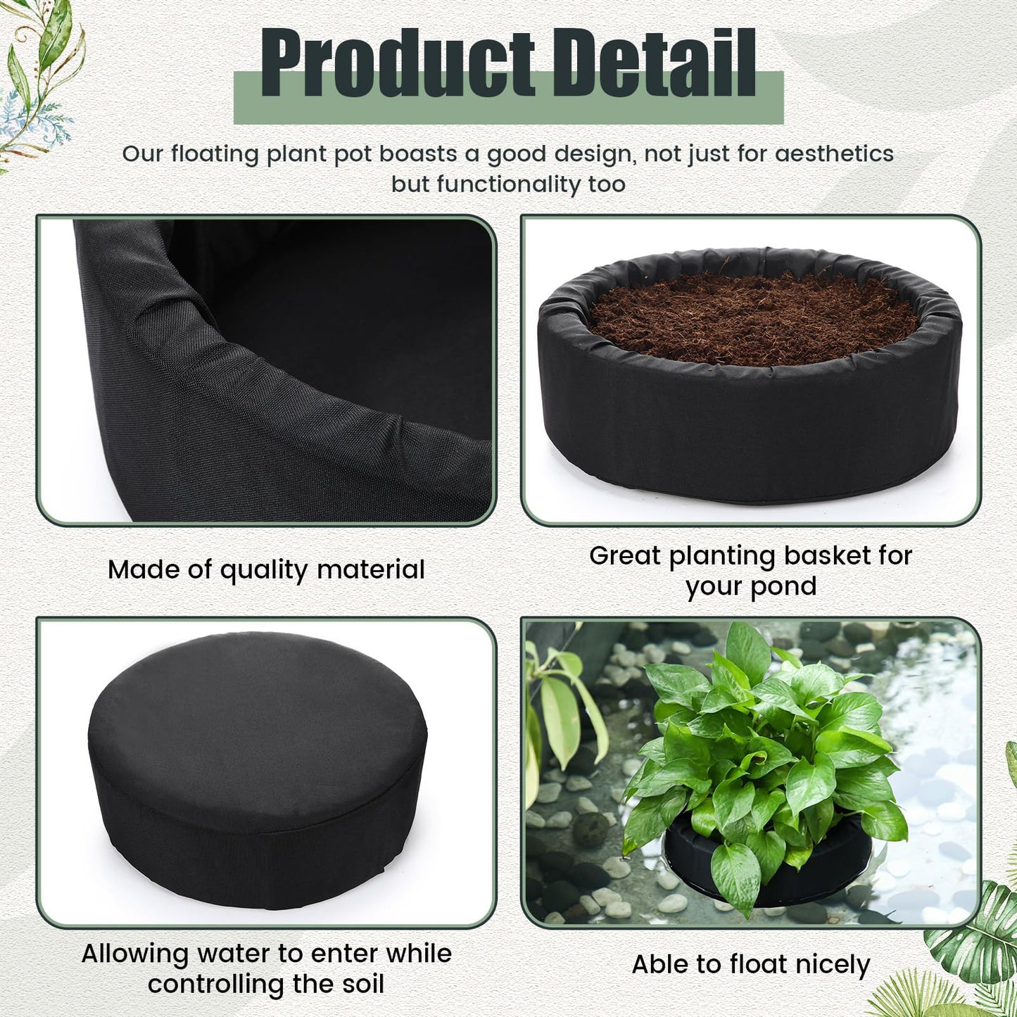 RimCereal 2 Pcs Floating Pond Planter Woven Fabric Floating Planters for Ponds Hydroponics Floating Planter for Ponds Water Features and Aquascape Decorations