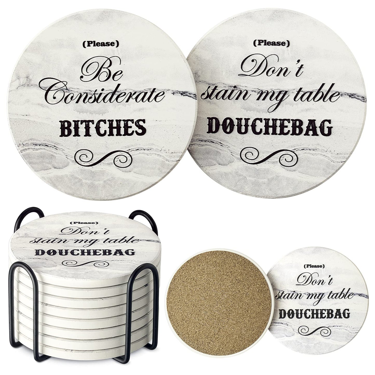 LIFVER Funny Coasters Set - White Elephant & Christmas Coasters - Unique & Funny Gifts for Women, Men, Friends & Adults