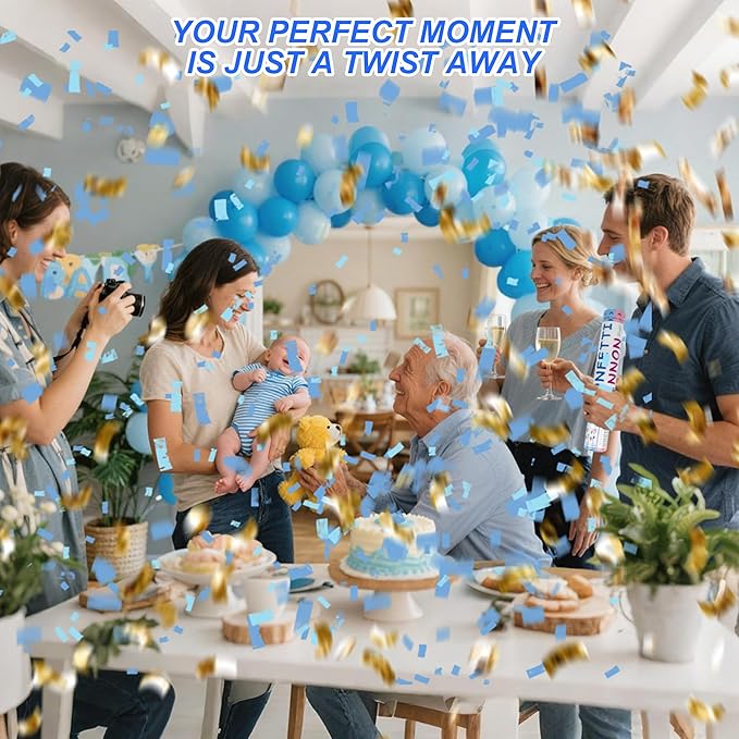 2 Pack Gender Reveal Confetti Cannon, 12 in Blue Rectangle Shaped Party Poppers Shooters Cannons, Confetti Poppers For Baby Boy Girl Gender Reveal Baby Showers (Rectangle, Blue)