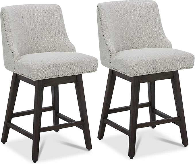 CHITA Counter Height Swivel Bar Stools Set of 2, FSC Certified Upholstered Counter Stools, Modern Swivel Barstools with Wood Legs for Kitchen Island, 26" Seat Height, Fabric in Ivory