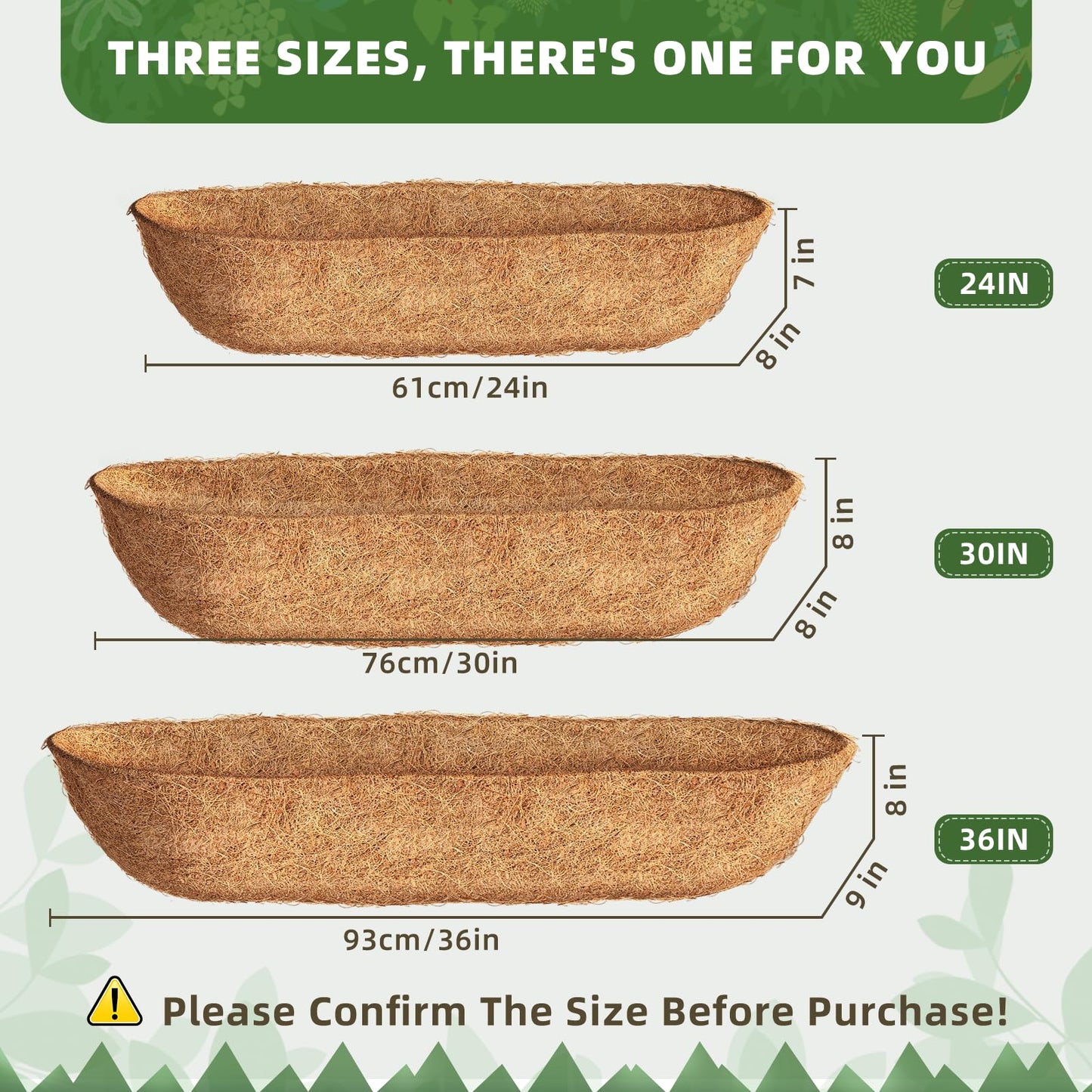 Fansile 30 inch 3 Pack Trough Coco Liners, Natural Coconut Coir Fiber for Wall Basket Planters, Window Box Liners, Garden Planter Baskets, Fence Flower Baskets
