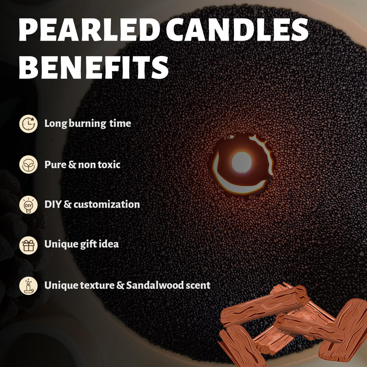 Sandalwood Scented Black Pearled Candle 141oz Luxury Sand Candle Granulated Wax (141 Ounce)