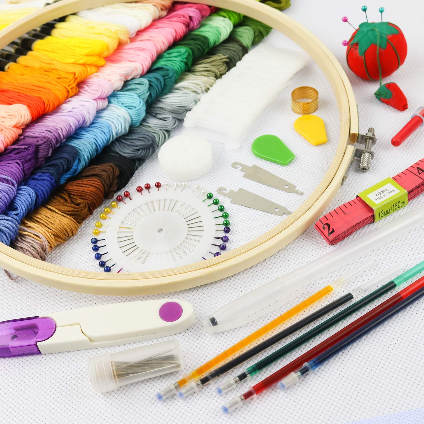 Similane Embroidery Kit 215 Pcs,100 Colors Threads,5 Pcs Embroidery Hoops,3 Pcs Aida Cloth,40 Sewing Pins,Cross Stitch Tools and Embroidery Starter Kit for Adults Beginners