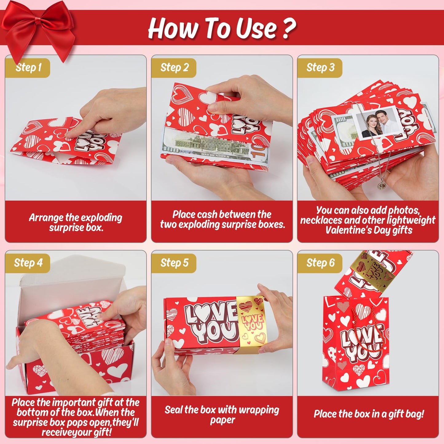 Valentine's Day Surprise Gift Box Explosion for Money,Unique Foleding Gift Box,Surprise for Wife,for Husband,Gift for Birthday,Anniversary,Party