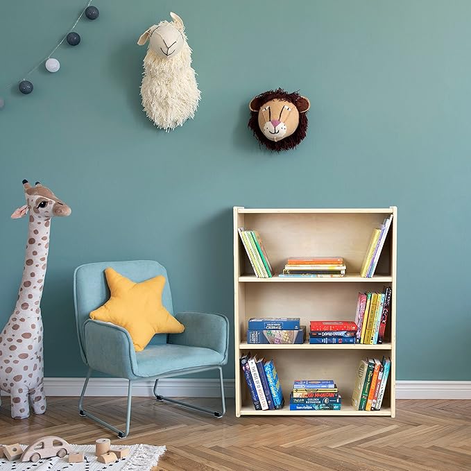 3-Shelf Bookcase, Montessori Bookshelf and Storage Unit in Birch Plywood, Arts & Crafts Supplies Organizer for Toddlers (42")