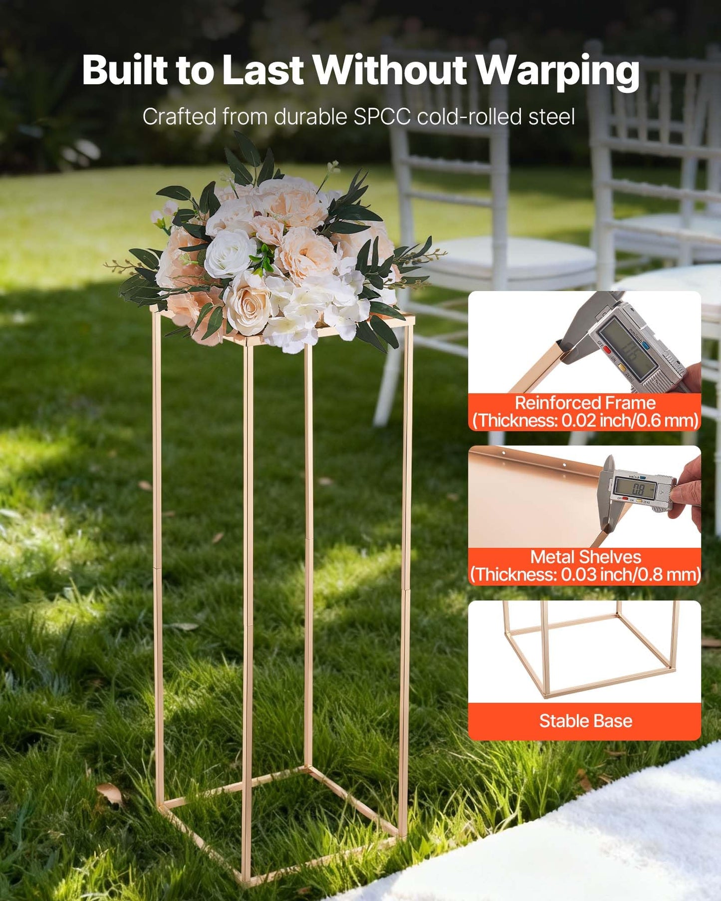 VEVOR Wedding Flower Stand, 10PCS 31.5-inch Column Flower Stand, Floral Stands with Metal Laminate, Rectangular Floral Display Rack for Wedding, Party, Birthday, Home,French Gold Centerpiece Stands