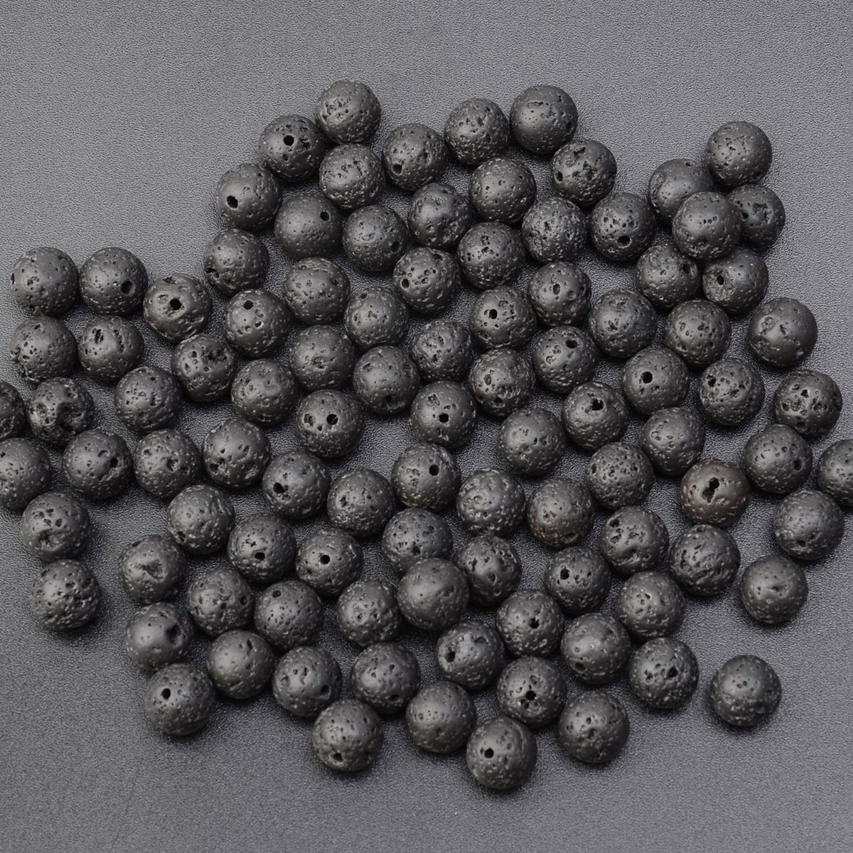 LPBeads 100PCS 8mm Natural Black Lava Beads Gemstone Round Loose Beads for Jewelry Making with Crystal Stretch Cord