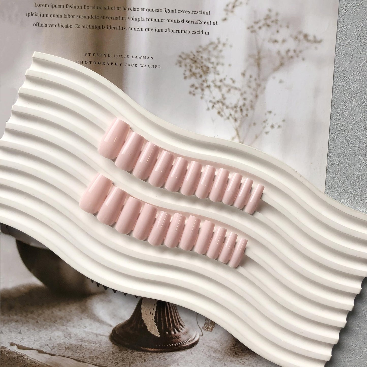 KQueenest Dusty Pink Press On Nails Long Square - Spring Press On Nails Medium Coffin, Soft Pastel Pink Fake Nails with Glue, Glossy Opaque, Reusable Soft Gel Glue on Nails for Manicure Gift, 24 Pcs