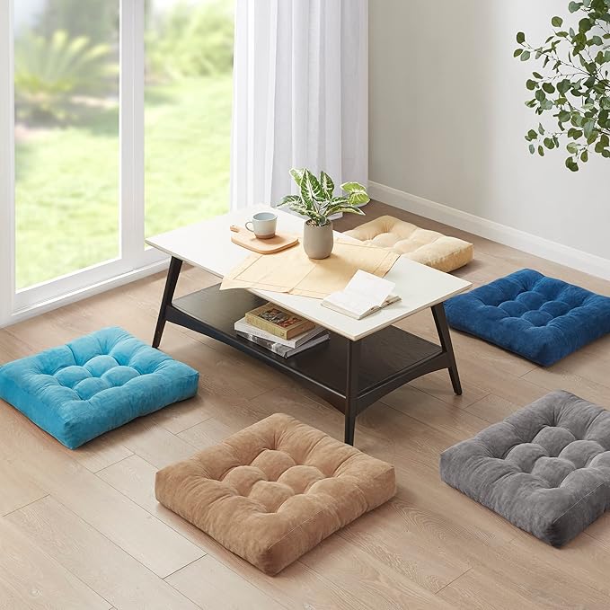 Meditation Floor Pillow, Square Large Pillows Seating for Adults, Tufted Corduroy Floor Cushion for Living Room Tatami, Coffee Brown 22x22 Inch, 1 Count (Pack of 1)