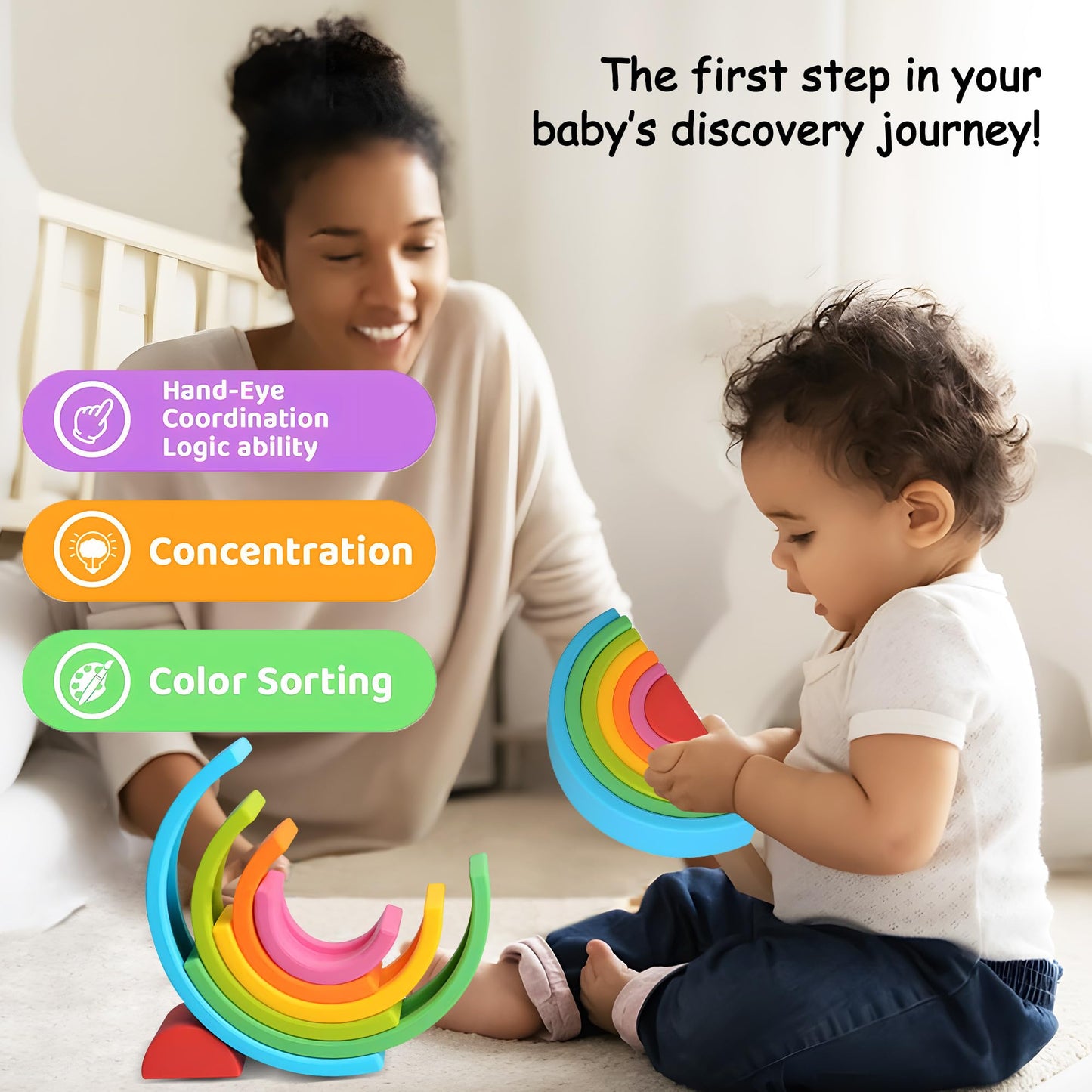 Soft Building Blocks Bundle - STEM Montessori Preschool Stacking Sensory Toys: 42-Piece Rubber Construction Blocks Bag with Storage + Silicone Rainbow Stacker & Nesting Blocks (7 PCS), Colorful Creati