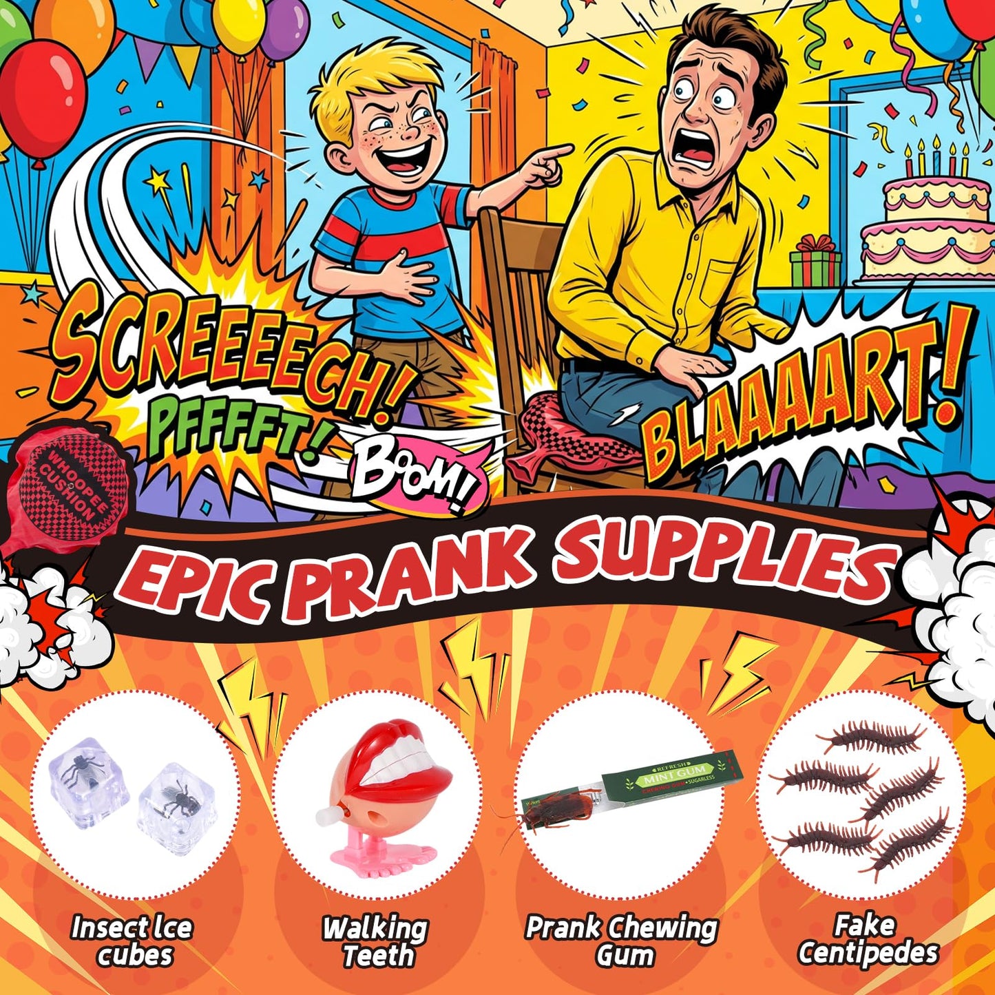 ZESKUU 51PCS Prank Kit for Kids - Ultimate Practical Joke Toys Set - Prank Stuff for April Fools Day, Halloween, Christmas - Funny Gag Gifts Pack Box for Kids