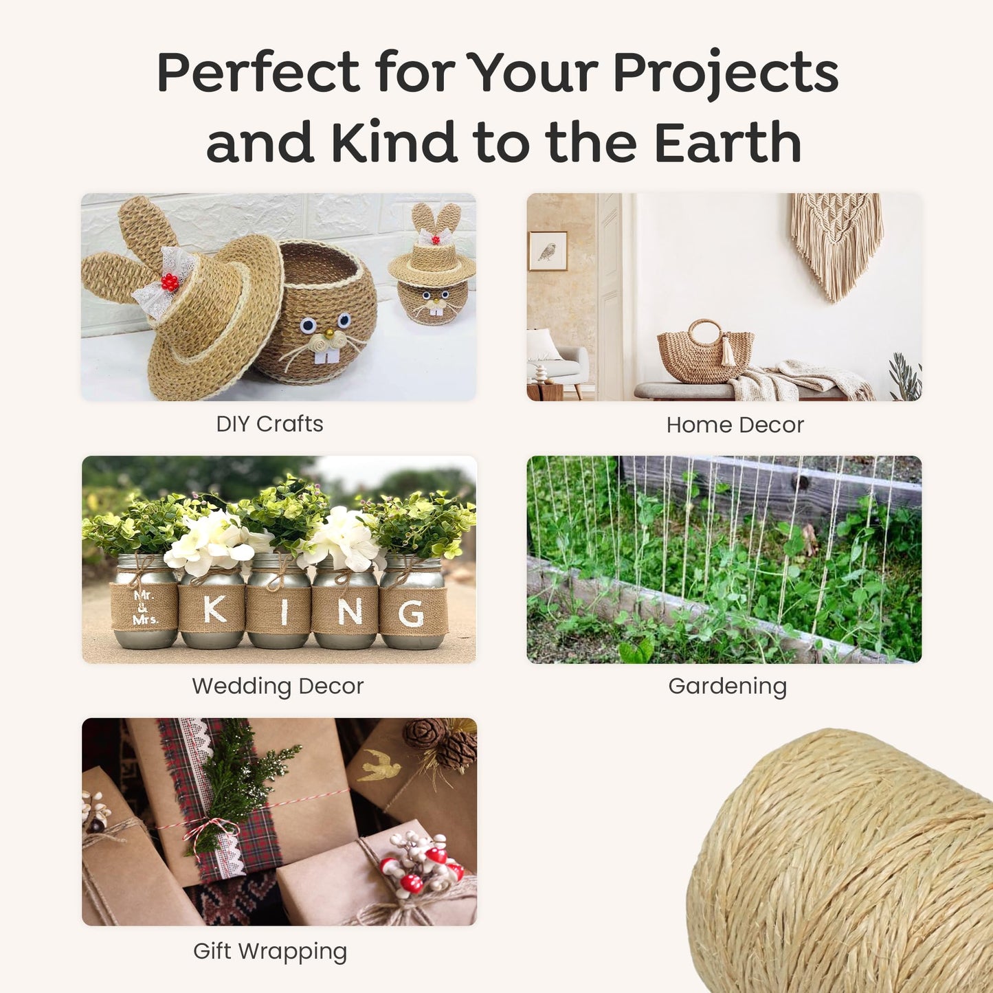 Sisalana® Premium Brazilian 1640ft (500m) Coil Sisal Twine, 100% Natural Garden Twine for Plants, Crafts, Packing, Macrame & DIY Projects, Strong & Biodegradable
