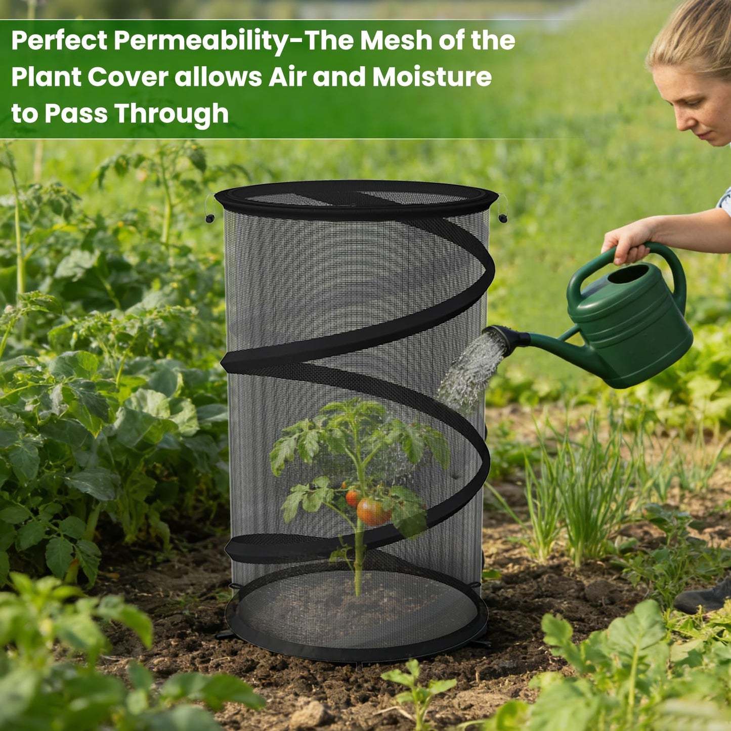 4 Pack Pop up Plant Guard Covers Tent from Animals Black, 19.6" x 11.8" Foldable Plant Protectors Mesh Net, Garden Plant Enclosure Protection Cage with Stakes & Carry Bag for Outdoor Plants
