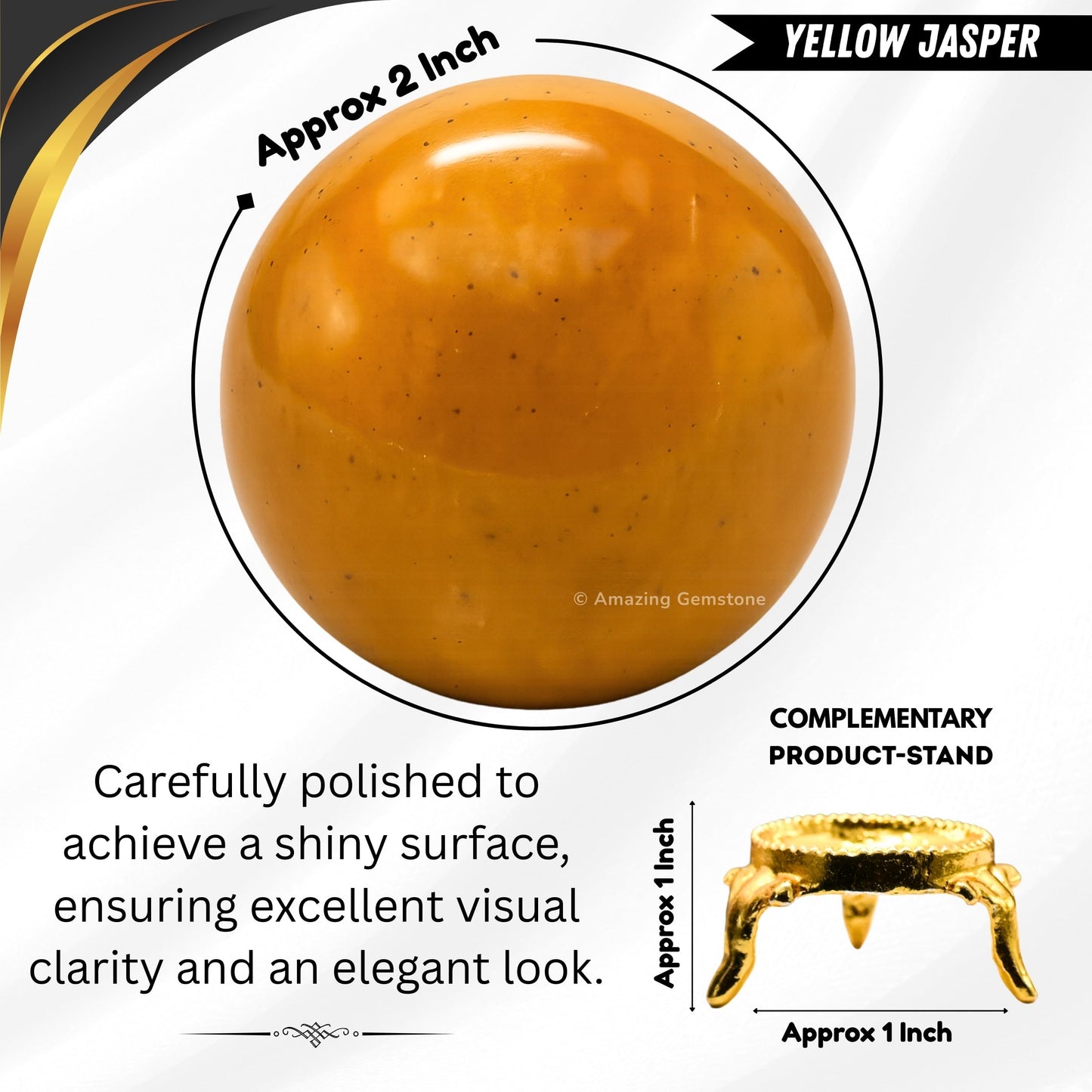 Amazing Gemstone Yellow Jasper Crystal Ball with Stand - 2 Inches Crystal Sphere Meditation Balls for Witchcraft and Decorative Balls