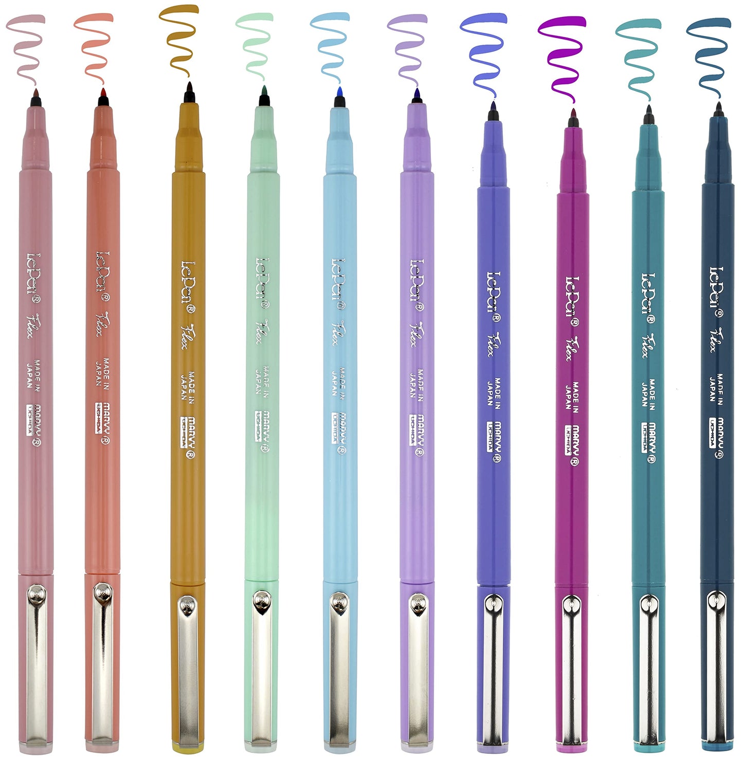 Marvy Uchida Le Flex 10 Piece Set Writing Pen, Pastel Colors