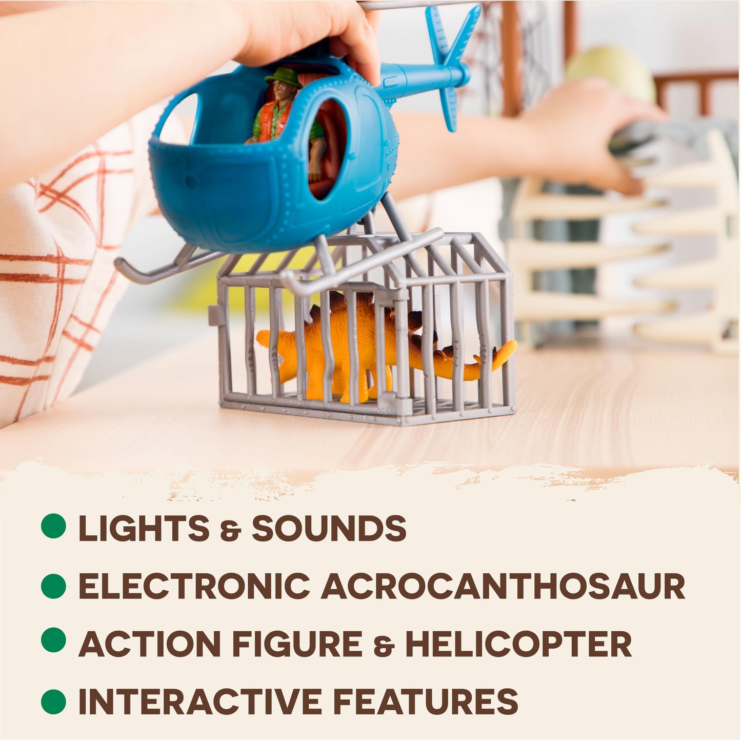 Terra by Battat – 13 Pieces Jungle Expedition Big Playset – Electronic Dinosaur with Light– Up Eyes – Movable Roaring Acrocanthosaurus & Helicopter with 2 Surprise Dinosaur Toys for 3+ Years