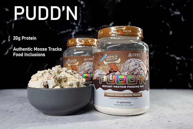 Core Nutritionals Pudd'n, Decadent Protein Pudding Mix, Full Disclosure Casein Blend, Sustained Release, 20G Protein, 17 Servings (Chocolate Moose Tracks, 2 lb)