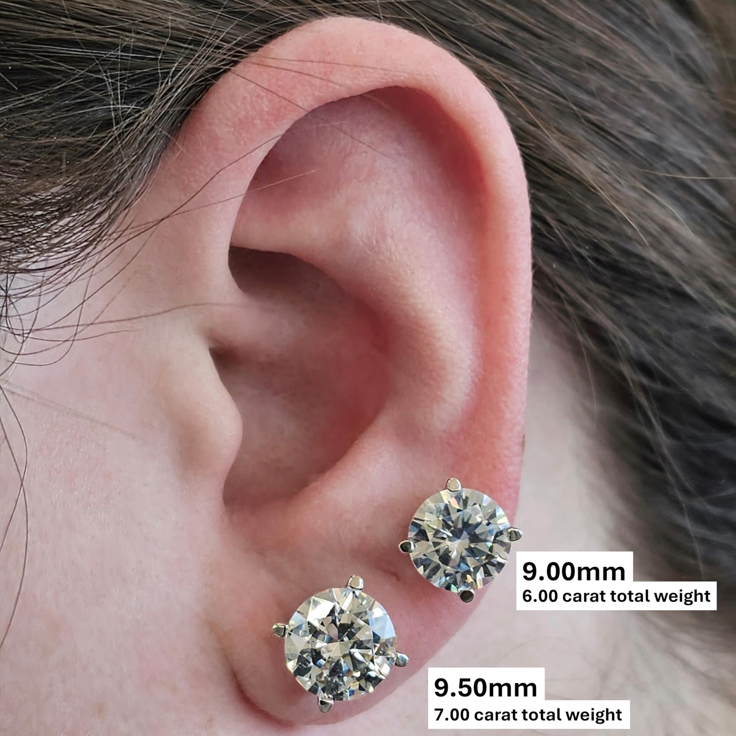 Central Diamond Center Round Simulated Diamond Stud Earrings Hypoallergenic Metal & Sterling Silver CZ - 9.50mm (7.00cttw) Rose