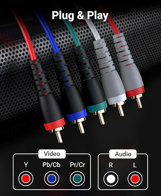 BlueRigger Component Video Cable with Audio (15FT, RCA- 5 Cable, Supports 1080i) - Compatible with DVD Players, VCR, Camcorder, Projector