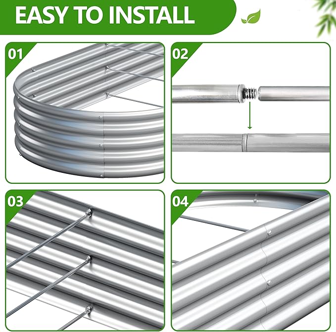 2PCS 8x2x1ft Galvanized Metal Raised Garden Bed Kit,Outdoor Planter Box Vegetables,Flowers,Herbs Durable Rust-Resistant Patio Gardening Beds